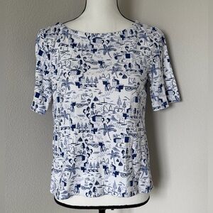 Charter Club Blue and White Graphic Print Top